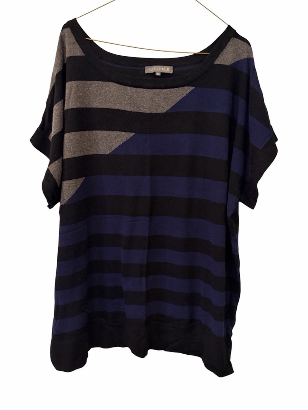 Addition Elle Blue and Black Striped Short Sleeve Top
